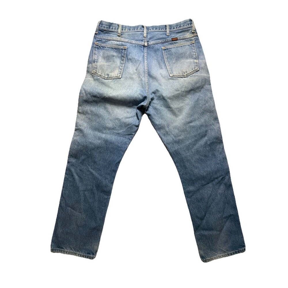 VTG Rustler Jeans Men’s 34x32 Blue Denim Distressed Faded‎ Whiskered Grunge Work - Picture 14 of 16